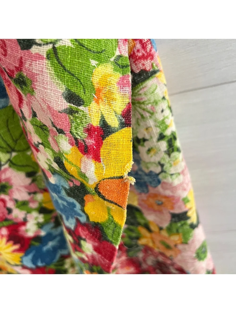 Vintage Bright Floral Linen Blend Fabric 1 Yard Curtain Panel Craft Upholstery